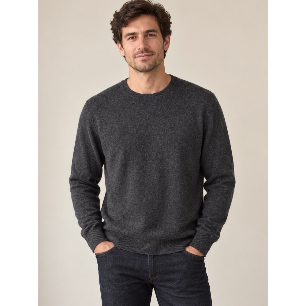 Quince Mens 100% Mongolian Cashmere Crewneck Sweater Charcoal Grey Large
